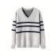 Light Gray Striped V - Neck Sweater